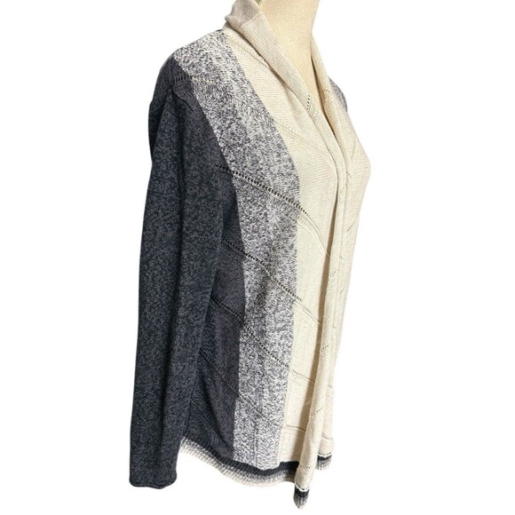 Natural Reflections Open Drape Knit Cotton Beige Black Boho Cardigan Sz M - Picture 4 of 9